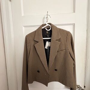 House of Harlow 1960 Women's Tan Houndstooth Blazer